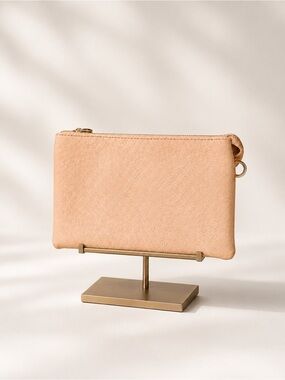 Jen & Co. Convertible Crossbody & Wristlet Clutch in Beige Blush Vegan Leather